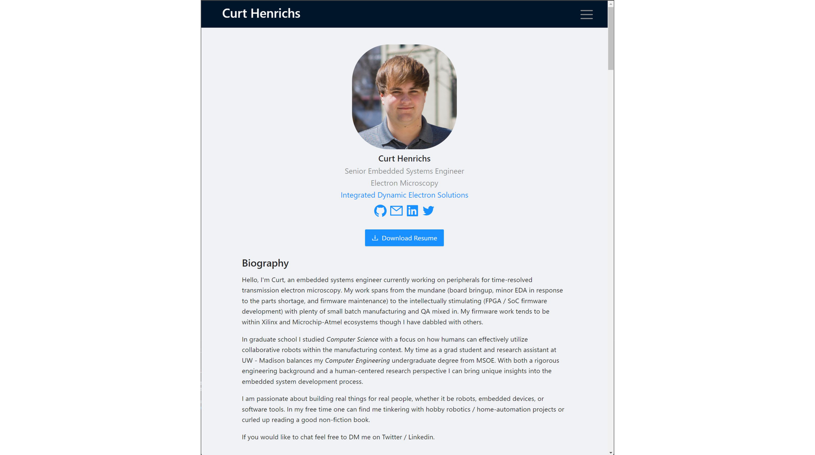 Tablet view of website portfolio home section.